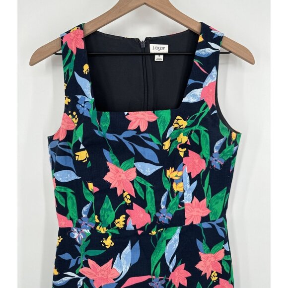 J Crew Floral Basketweave Square Neck Dress Women 4 Navy #AK930 Midi Sleeveless - Picture 2 of 8